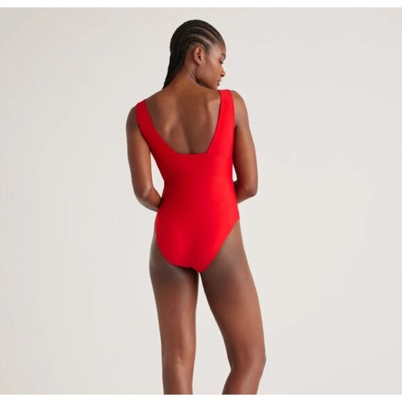 Quince Italian Plunge Wrap One Piece Swimsuit Red Small Bathing Suit Swim Wear - Picture 3 of 9